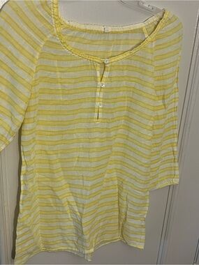 J. Crew Yellow and White Striped Henley Top